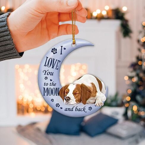 Talataca Brittany Spaniel Love You to The Moon and Back 2D Flat Car Rear View Mirror Accessories Christmas Tree Ornament Decoration Hanging Charm Interior Rearview Pendant Decor Gift in Saudi Arabia