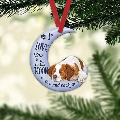 Talataca Brittany Spaniel Love You to The Moon and Back 2D Flat Car Rear View Mirror Accessories Christmas Tree Ornament Decoration Hanging Charm Interior Rearview Pendant Decor Gift in Saudi Arabia
