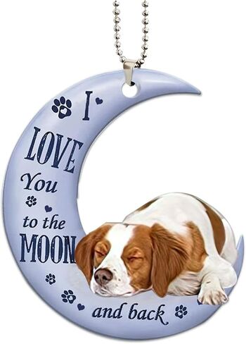 Talataca Brittany Spaniel Love You to The Moon and Back 2D Flat Car Rear View Mirror Accessories Christmas Tree Ornament Decoration Hanging Charm Interior Rearview Pendant Decor Gift in Saudi Arabia