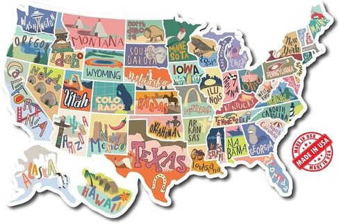 US States Map Travel Tracker Sticker Set | 16 x 10 inch Total Size | 50 State Stickers | United States Adventure Decals | Scrap Book RV Car or Truck | Road Trip States Visited USA | Vinyl North in Saudi Arabia