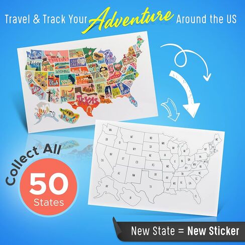 US States Map Travel Tracker Sticker Set | 16 x 10 inch Total Size | 50 State Stickers | United States Adventure Decals | Scrap Book RV Car or Truck | Road Trip States Visited USA | Vinyl North in Saudi Arabia