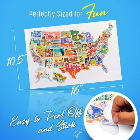 US States Map Travel Tracker Sticker Set | 16 x 10 inch Total Size | 50 State Stickers | United States Adventure Decals | Scrap Book RV Car or Truck | Road Trip States Visited USA | Vinyl North in Saudi Arabia