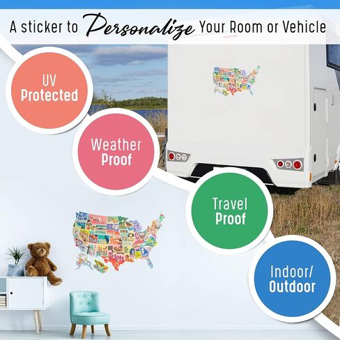 US States Map Travel Tracker Sticker Set | 16 x 10 inch Total Size | 50 State Stickers | United States Adventure Decals | Scrap Book RV Car or Truck | Road Trip States Visited USA | Vinyl North in Saudi Arabia