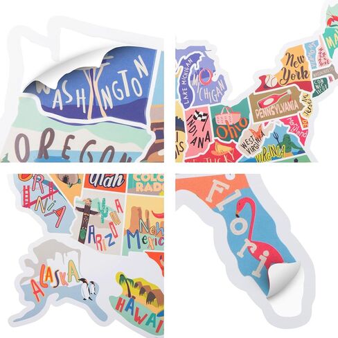 US States Map Travel Tracker Sticker Set | 16 x 10 inch Total Size | 50 State Stickers | United States Adventure Decals | Scrap Book RV Car or Truck | Road Trip States Visited USA | Vinyl North in Saudi Arabia
