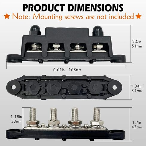 Tfwadmx 250A Power Distribution Block 4 Stud Distribution Block with Cover 12V Bus Bar 3/8" Terminal Bus Bar M10 Terminal Studs Automotive Marine Battery Busbar for Car Boat RV Truck Marine in Saudi Arabia