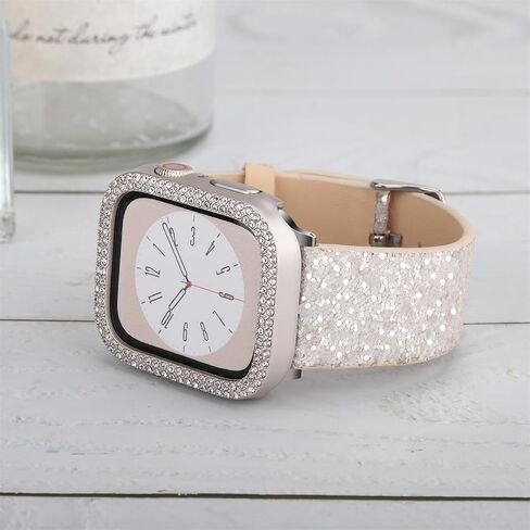Bling Bands Compatible with Apple Watch Band + Case 38mm 40mm 41mm 42mm 44mm 45mm 49mm Ultra 2/1, Glitter Leather Strap with Bling Diamond Protector Cover For iWatch Series 9 8 SE 7 6 5 4 3 2 1 in Saudi Arabia