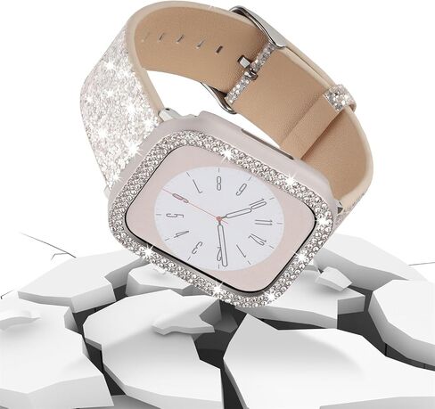 Bling Bands Compatible with Apple Watch Band + Case 38mm 40mm 41mm 42mm 44mm 45mm 49mm Ultra 2/1, Glitter Leather Strap with Bling Diamond Protector Cover For iWatch Series 9 8 SE 7 6 5 4 3 2 1 in Saudi Arabia