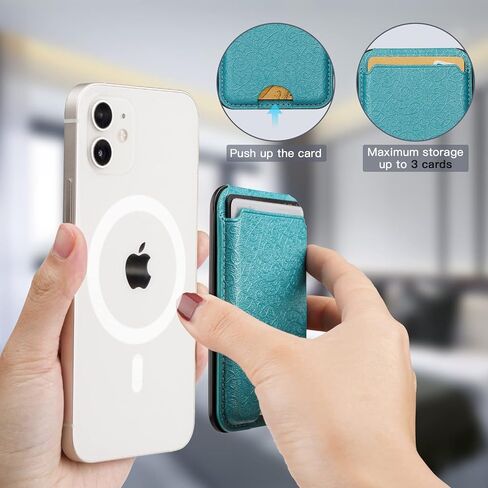 محفظة MagSafe وحامل مغناطيسي لهاتف iPhone 13 13 Pro 13 Pro Max iPhone 12 12 Pro 12 Pro Max، محفظة جلدية حامل بطاقات RFID متوافقة مع ملحقات MagSafe، 3 بطاقات بحد أقصى (Lakeblue) in Kuwait