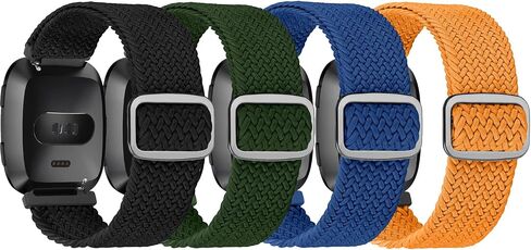 4 Pack Elastic Nylon Bands Compatible with Fitbit Versa & Versa Lite & Versa 2 & Versa SE for Women Men, Adjustable Soft Stretchy Breathable Replacement Straps for Fitbit Versa Smartwatch in Saudi Arabia