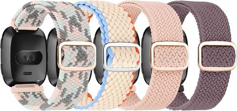 4 Pack Elastic Nylon Bands Compatible with Fitbit Versa & Versa Lite & Versa 2 & Versa SE for Women Men, Adjustable Soft Stretchy Breathable Replacement Straps for Fitbit Versa Smartwatch in Saudi Arabia