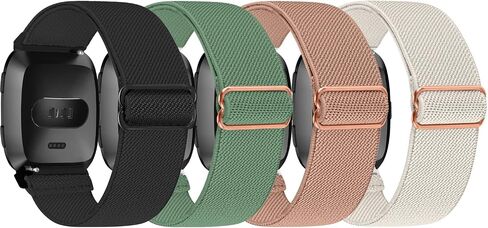 4 Pack Elastic Nylon Bands Compatible with Fitbit Versa & Versa Lite & Versa 2 & Versa SE for Women Men, Adjustable Soft Stretchy Breathable Replacement Straps for Fitbit Versa Smartwatch in Saudi Arabia