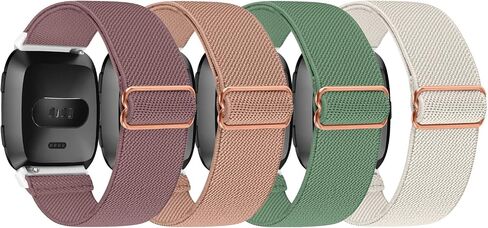 4 Pack Elastic Nylon Bands Compatible with Fitbit Versa & Versa Lite & Versa 2 & Versa SE for Women Men, Adjustable Soft Stretchy Breathable Replacement Straps for Fitbit Versa Smartwatch in Saudi Arabia