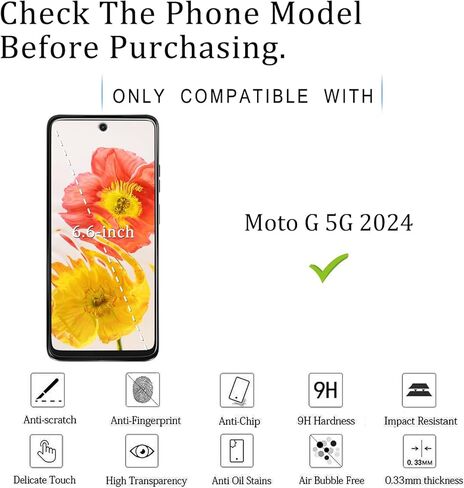KATIN (2 Pack) Screen Protector Designed For Motorola Moto G 5G (2024) Tempered Glass, 9H Hardness, Anti Scratch, Case Friendly in Kuwait