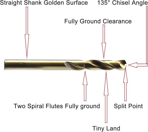 MAXTOOL 3/16" 2pcs Identical Screw Machine Drills HSS M35 Cobalt Twist Stub Drill Bits Fully Ground Golden Straight Shank Short Drills; SMF35G10R12P2 in Saudi Arabia