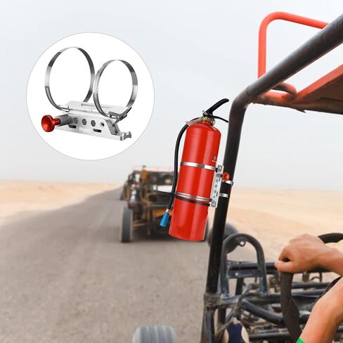 MEGREZ Adjustable Fire Extinguisher Mount Holder, Aluminum Quick Release Fire Extinguisher Holder with 8 Clamps, Compatible with Jeep Wrangler UTV Polaris RZR, Silver in Kuwait
