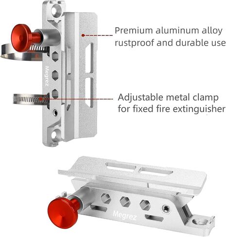 MEGREZ Adjustable Fire Extinguisher Mount Holder, Aluminum Quick Release Fire Extinguisher Holder with 8 Clamps, Compatible with Jeep Wrangler UTV Polaris RZR, Silver in Kuwait