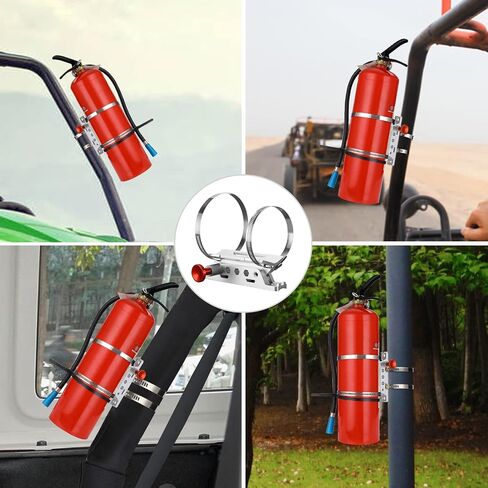 MEGREZ Adjustable Fire Extinguisher Mount Holder, Aluminum Quick Release Fire Extinguisher Holder with 8 Clamps, Compatible with Jeep Wrangler UTV Polaris RZR, Silver in Kuwait