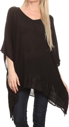 Sakkas Wren Lightweight Circle Poncho Top Blouse with Detailed Embroidery in Saudi Arabia