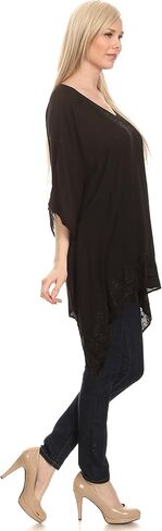 Sakkas Wren Lightweight Circle Poncho Top Blouse with Detailed Embroidery in Saudi Arabia