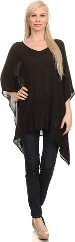 Sakkas Wren Lightweight Circle Poncho Top Blouse with Detailed Embroidery in Saudi Arabia
