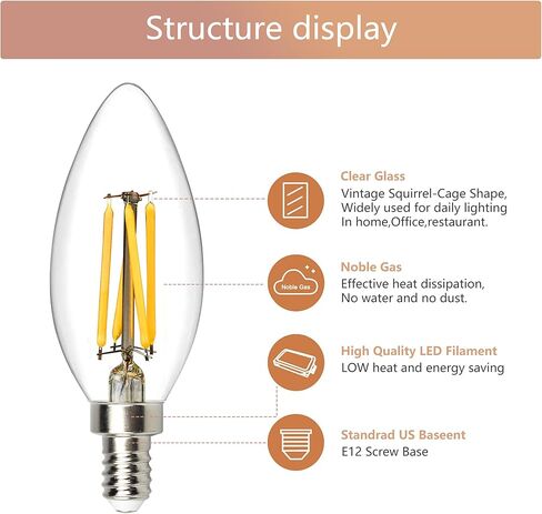 E12 B10 4W 2700K مصابيح إضاءة LED للثريا، ما يعادل 40W، لمبة شمعدان E12 قابلة للتعتيم 40 وات أبيض دافئ 400LM، E12 لمبة LED ضوء النهار، مصابيح من النوع B للثريات، قلادة، أضواء الجزيرة، شمعدانات الحائط in Kuwait
