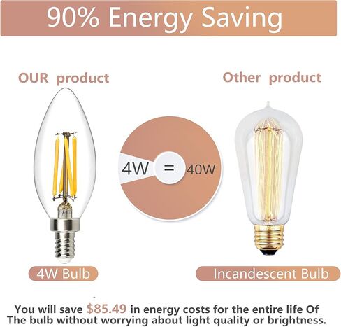 E12 B10 4W 2700K مصابيح إضاءة LED للثريا، ما يعادل 40W، لمبة شمعدان E12 قابلة للتعتيم 40 وات أبيض دافئ 400LM، E12 لمبة LED ضوء النهار، مصابيح من النوع B للثريات، قلادة، أضواء الجزيرة، شمعدانات الحائط in Kuwait