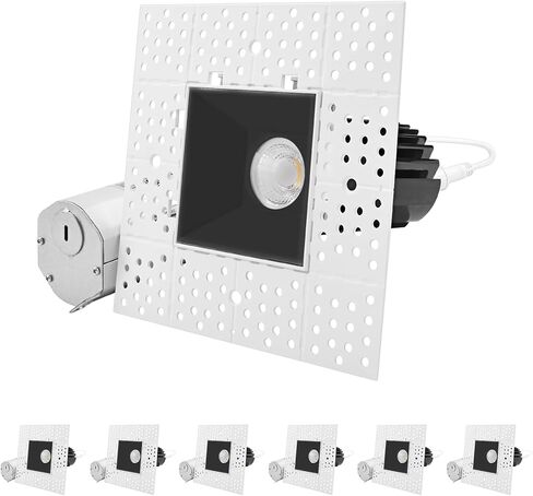LUXRITE 2 Inch Black Square Trimless LED Recessed Light, 5CCT 2700K-5000K, Interlocking Module, 15W, 1000LM, High Output, Dimmable Ceiling Spotlight, Wet Rated, IC Rated, ETL Listed (6 Pack) in Saudi Arabia