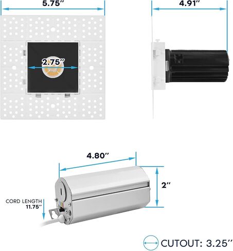 LUXRITE 2 Inch Black Square Trimless LED Recessed Light, 5CCT 2700K-5000K, Interlocking Module, 15W, 1000LM, High Output, Dimmable Ceiling Spotlight, Wet Rated, IC Rated, ETL Listed (6 Pack) in Saudi Arabia