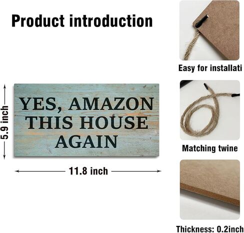 BSIKAIK علامة ترحيب للباب الأمامي خارج الشرفة، علامة تسليم مضحكة، نعم أمازون، هذا المنزل مرة أخرى، لافتات معلقة من الخشب الريفي لديكور المنزل في المزرعة، هدايا الترحيب بالمنزل الجديد 11.8 × 5.9 بوصة -DH116 in Kuwait