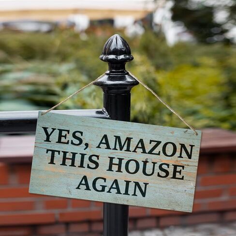 BSIKAIK علامة ترحيب للباب الأمامي خارج الشرفة، علامة تسليم مضحكة، نعم أمازون، هذا المنزل مرة أخرى، لافتات معلقة من الخشب الريفي لديكور المنزل في المزرعة، هدايا الترحيب بالمنزل الجديد 11.8 × 5.9 بوصة -DH116 in Kuwait