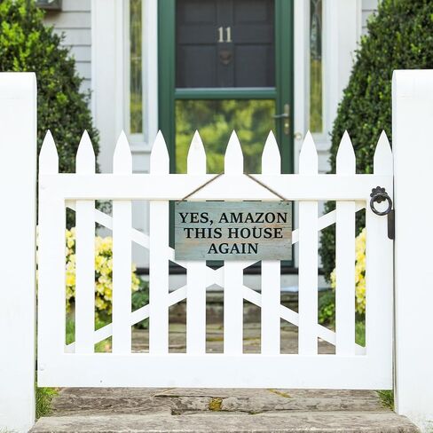 BSIKAIK علامة ترحيب للباب الأمامي خارج الشرفة، علامة تسليم مضحكة، نعم أمازون، هذا المنزل مرة أخرى، لافتات معلقة من الخشب الريفي لديكور المنزل في المزرعة، هدايا الترحيب بالمنزل الجديد 11.8 × 5.9 بوصة -DH116 in Kuwait