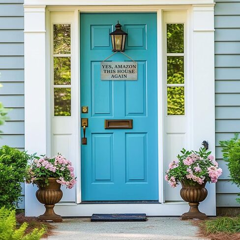 BSIKAIK علامة ترحيب للباب الأمامي خارج الشرفة، علامة تسليم مضحكة، نعم أمازون، هذا المنزل مرة أخرى، لافتات معلقة من الخشب الريفي لديكور المنزل في المزرعة، هدايا الترحيب بالمنزل الجديد 11.8 × 5.9 بوصة -DH116 in Kuwait