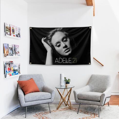 WiLLAb Pop Singer Album Cover 21 Tapestry Adele 3x5 Ft Funny Tapestry with Brass Grommets for College Dorm Room Decor, Meme Tapestry for Home Room Bedroom Decorations, black in Saudi Arabia