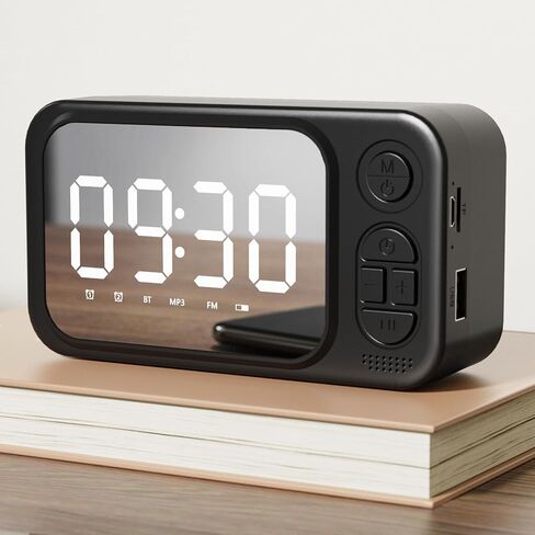 NiHome Alarm Clock Compatible with Android & iOS, Audio Timepiece with Dual Alarm, SD & USB Support, Quiet Operation, Energy-Efficient, 1200mAh Battery, 7hr Music Playback (Black) in Saudi Arabia
