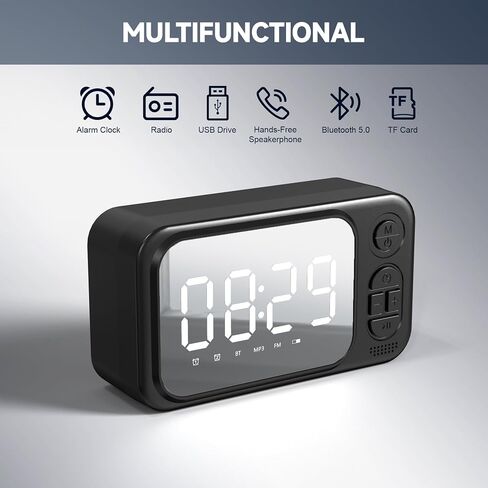 NiHome Alarm Clock Compatible with Android & iOS, Audio Timepiece with Dual Alarm, SD & USB Support, Quiet Operation, Energy-Efficient, 1200mAh Battery, 7hr Music Playback (Black) in Saudi Arabia