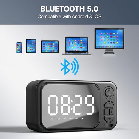 NiHome Alarm Clock Compatible with Android & iOS, Audio Timepiece with Dual Alarm, SD & USB Support, Quiet Operation, Energy-Efficient, 1200mAh Battery, 7hr Music Playback (Black) in Saudi Arabia