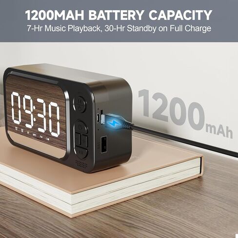 NiHome Alarm Clock Compatible with Android & iOS, Audio Timepiece with Dual Alarm, SD & USB Support, Quiet Operation, Energy-Efficient, 1200mAh Battery, 7hr Music Playback (Black) in Saudi Arabia