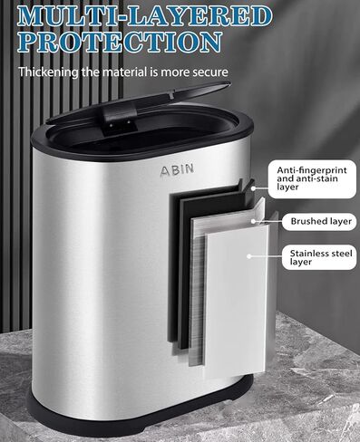 Bathroom Trash Can with Press Top Lid, 2.1 Gallon Small Slim Trash Can, Stainless Steel Narrow Garbage Can Wastebasket Trash Can,Removable Liner Bucket Trash Bin for Bathroom,Bedroom(Silver) in Kuwait