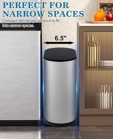 Bathroom Trash Can with Press Top Lid, 2.1 Gallon Small Slim Trash Can, Stainless Steel Narrow Garbage Can Wastebasket Trash Can,Removable Liner Bucket Trash Bin for Bathroom,Bedroom(Silver) in Kuwait