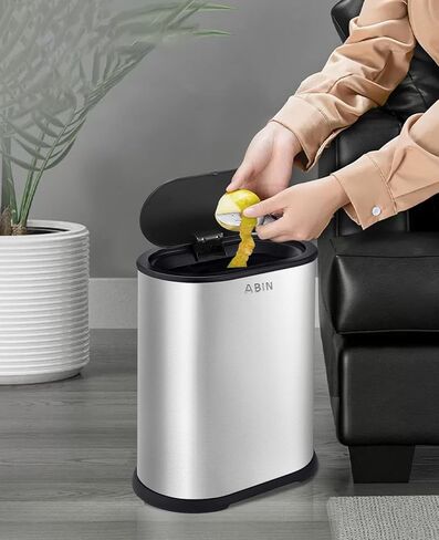 Bathroom Trash Can with Press Top Lid, 2.1 Gallon Small Slim Trash Can, Stainless Steel Narrow Garbage Can Wastebasket Trash Can,Removable Liner Bucket Trash Bin for Bathroom,Bedroom(Silver) in Kuwait