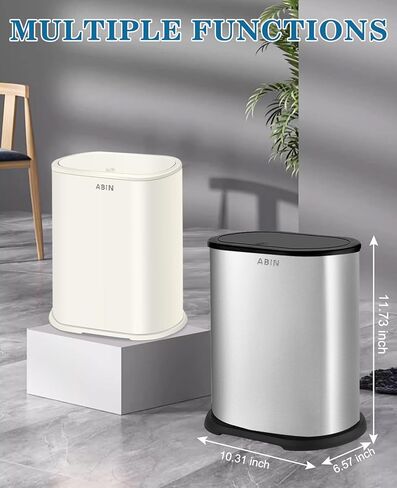 Bathroom Trash Can with Press Top Lid, 2.1 Gallon Small Slim Trash Can, Stainless Steel Narrow Garbage Can Wastebasket Trash Can,Removable Liner Bucket Trash Bin for Bathroom,Bedroom(Silver) in Kuwait