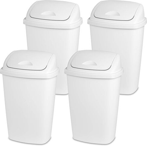 Sterilite 13 Gallon TouchTop Wastebasket w/ Lid, Opens with Touch, Trash Can for the Kitchen or Mudroom, White, 4-Pack in Saudi Arabia