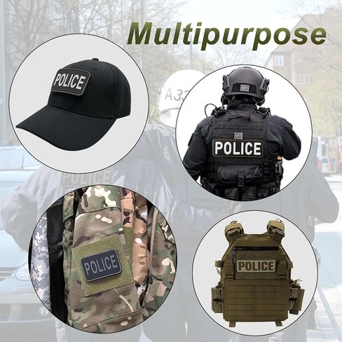 PVC Police Patch 6x2 inch All Black and White for Tactical Vest Dog Collar with Hook Fastener Back(All Black and White) in Saudi Arabia