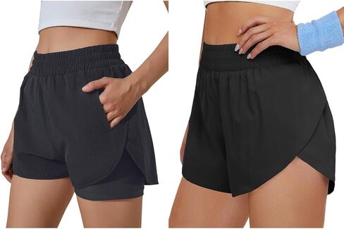 BMJL Women's Running Shorts High Waisted Athletic Shorts Pocket Sporty Short Gym Elastic Workout Shorts (XS,Black) in Saudi Arabia
