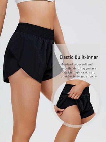BMJL Women's Running Shorts High Waisted Athletic Shorts Pocket Sporty Short Gym Elastic Workout Shorts (XS,Black) in Saudi Arabia