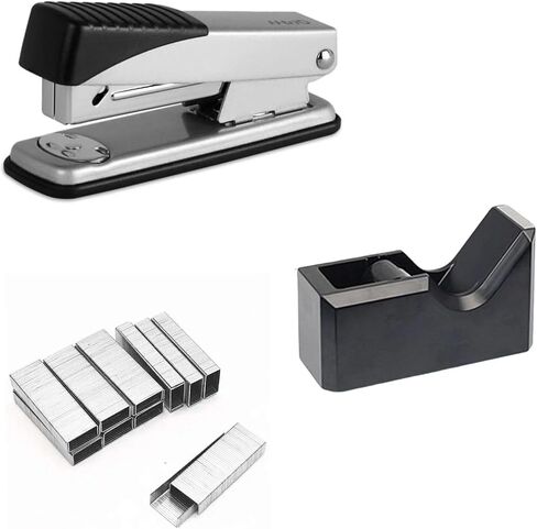 Stapler and Tape Dispenser Set, Heavy Duty Tape Desk Dispenser, Stapler with 1000 Staples, Office Stapler & Small Tape Dispenser for Office School Desktop, Black in Saudi Arabia