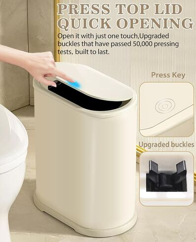 Bathroom Trash Can with Press Top Lid, 2.1 Gallon Small Slim Trash Can, Stainless Steel Narrow Garbage Can Wastebasket Trash Can,Removable Liner Bucket Trash Bin for Bathroom,Bedroom(Silver) in Saudi Arabia