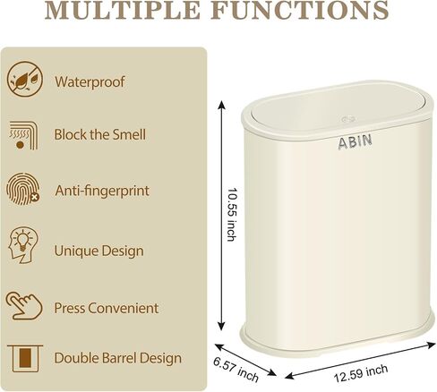 Bathroom Trash Can with Press Top Lid, 2.1 Gallon Small Slim Trash Can, Stainless Steel Narrow Garbage Can Wastebasket Trash Can,Removable Liner Bucket Trash Bin for Bathroom,Bedroom(Silver) in Saudi Arabia