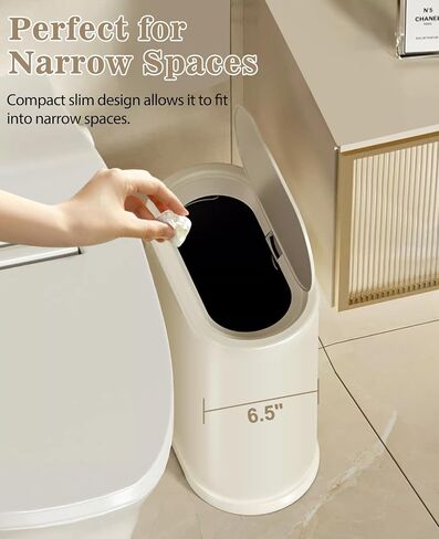 Bathroom Trash Can with Press Top Lid, 2.1 Gallon Small Slim Trash Can, Stainless Steel Narrow Garbage Can Wastebasket Trash Can,Removable Liner Bucket Trash Bin for Bathroom,Bedroom(Silver) in Saudi Arabia
