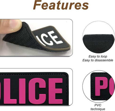PVC Police Patch 6x2 inch All Black and White for Tactical Vest Dog Collar with Hook Fastener Back(All Black and White) in Saudi Arabia
